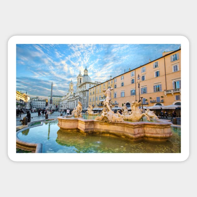 Piazza Navona and Fontana del Nettuno in Rome, Italy Sticker by mitzobs